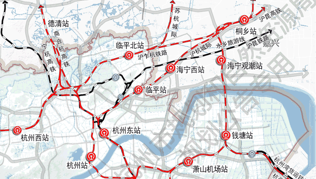 沪乍杭铁路余杭段走向图，全长22公里，最快明年动工