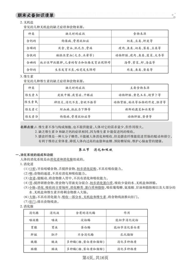 七年级生物知识点总结归纳，七年级生物知识点总结归纳上册（<七年级>生物下册期末30个考点）