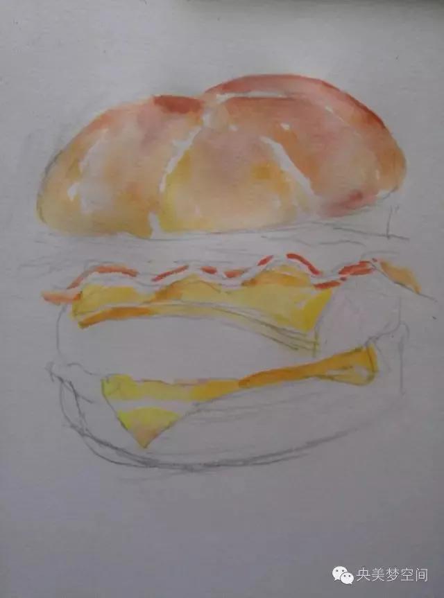汉堡怎么画简单又漂亮，绘画系列之教你如何画简易汉堡（用水彩画美味的汉堡包）