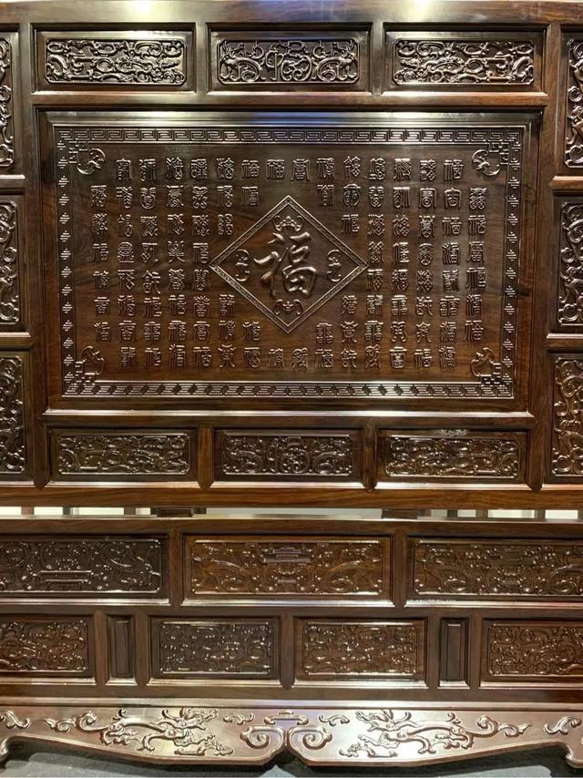 客厅古典屏风的特点,中式古典风格屏风(黑檀大展鸿图屏风百福屏风明清