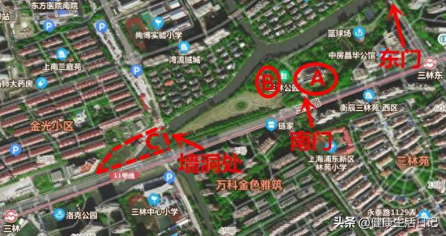徒步上海浦东三林公园,很美！可惜没有西门,只有墙上一洞供进出？