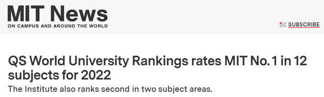 美国麻省理工学院世界排名，美国麻省理工学院世界排名数个第一最亮眼（计算机专业排名MIT霸榜）