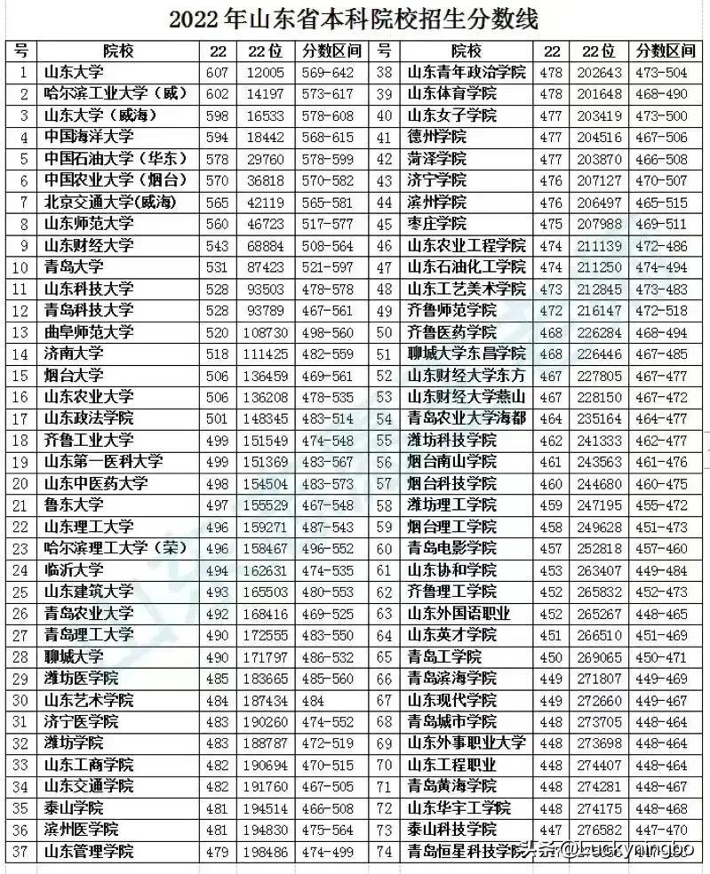 山东一本有哪些学校（2022山东省高考录取线排行榜新鲜出炉）