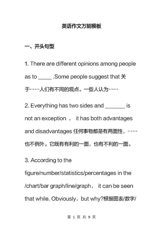 英语万能模板作文，英语大作文万能模板（英语作文的万能模板总结）