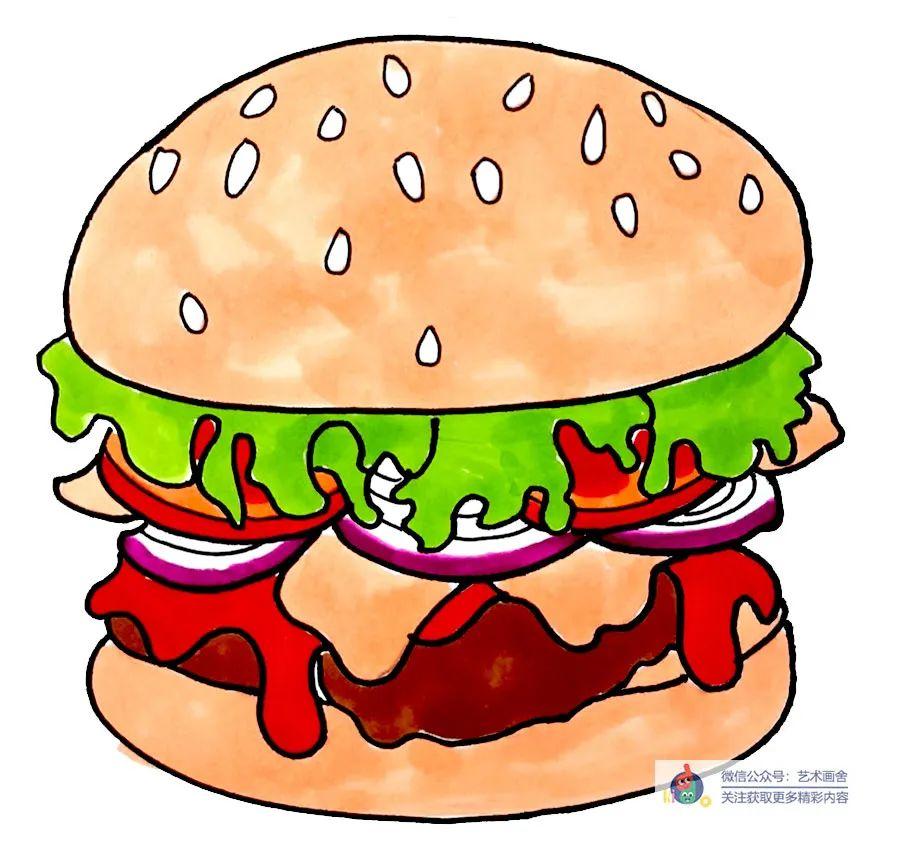 儿童绘画汉堡包(综合创意画?美味的汉堡包) - 龙腾网