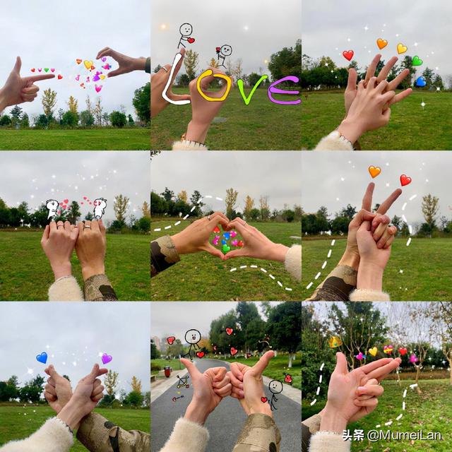 情侣拍照手势♡念七，微信头像，情侣拍照手势♡念七（真的好甜蜜好有创意啊）