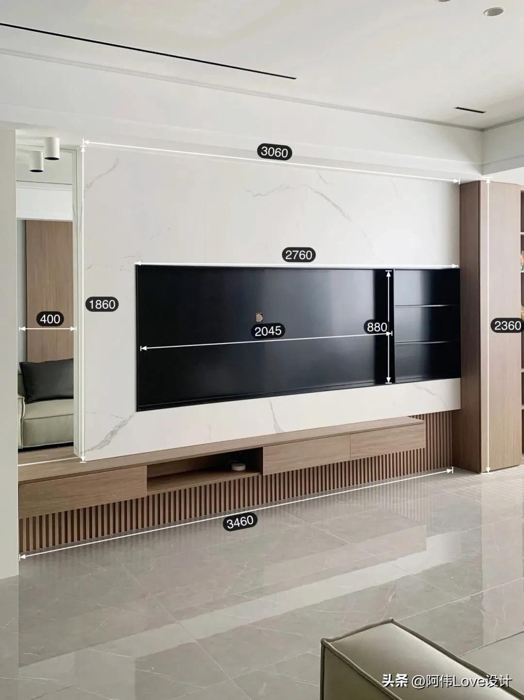 电视机标准尺寸一览表，电视机尺寸有哪些（30多款电视背景墙尺寸）