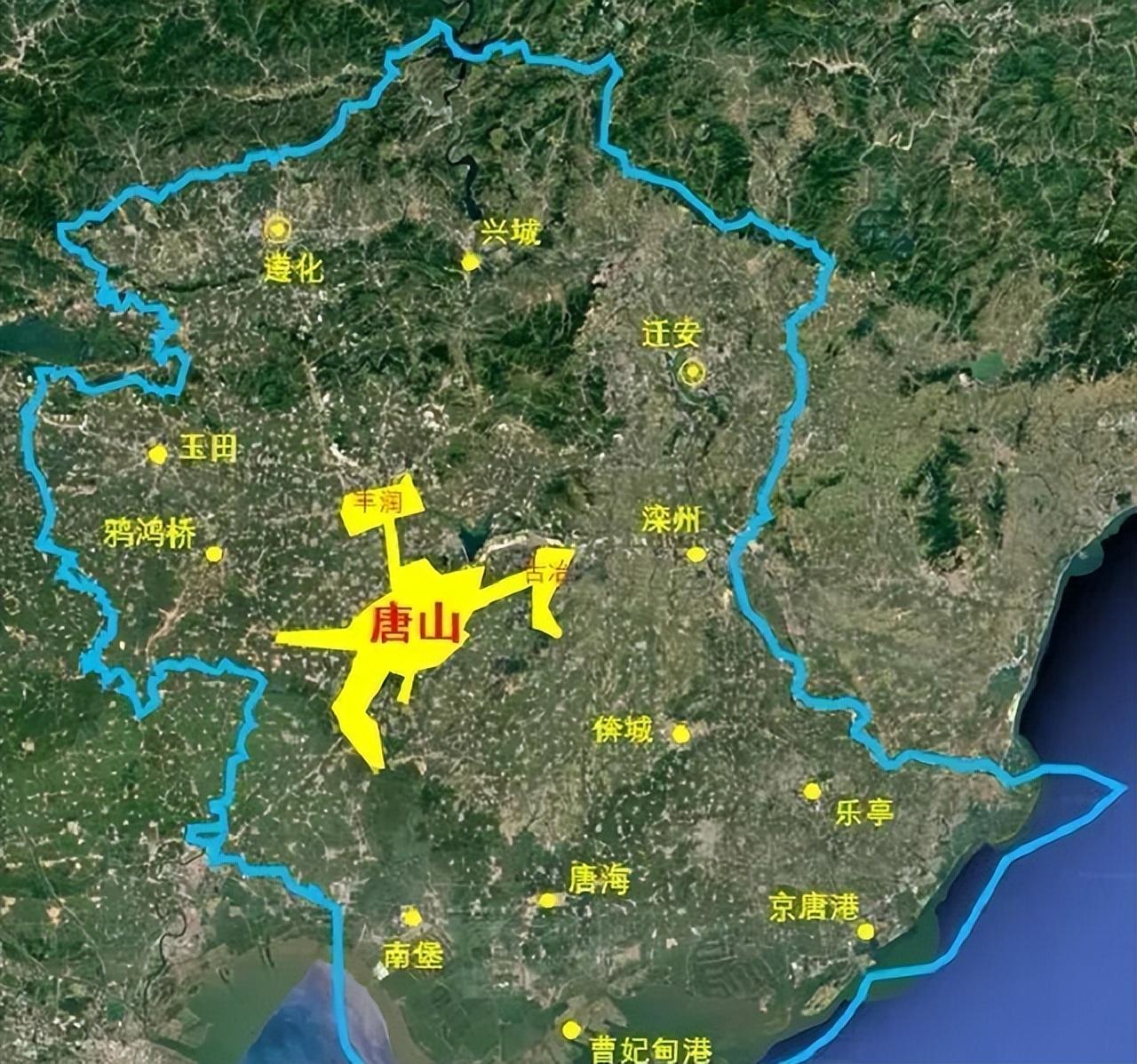 唐山地理位置西南方向正挨着天津,西北方向不远处又是北京.