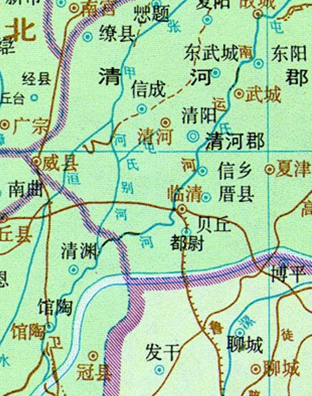 黄河沿线示意图，流经地涵盖了河北省中南部