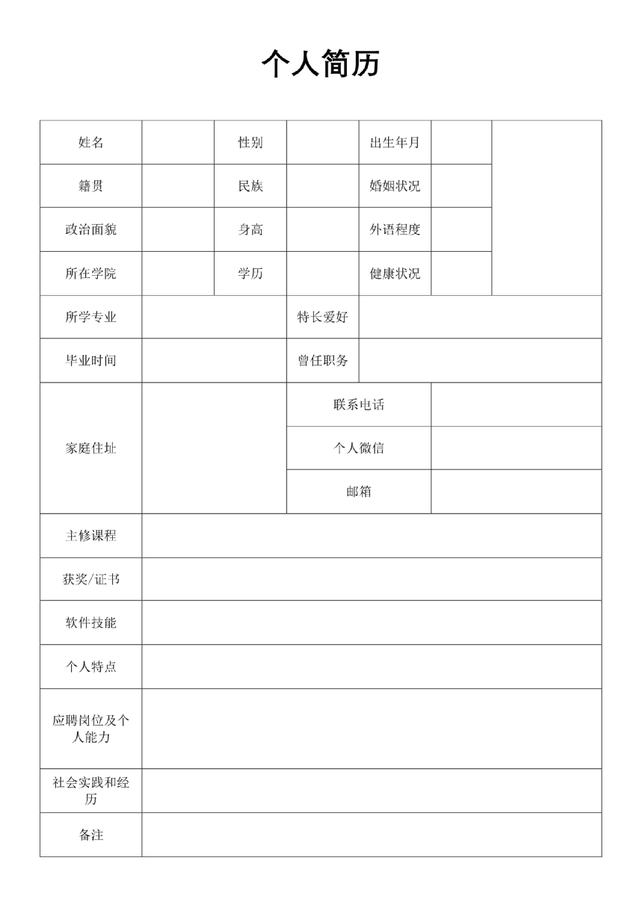 大学生简历表格，大学生简历表格 个人简历电子版（每个人都会的Word个人简历）