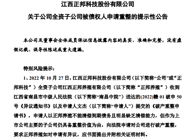 正邦饲料（正邦科技破产重组）