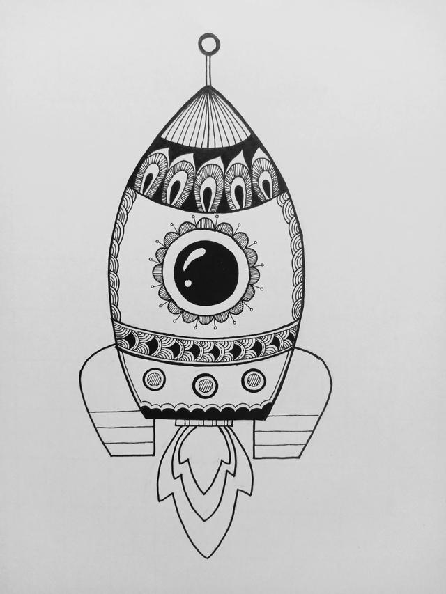 火箭画（火箭画法），科技火箭画创意简介50字（《小火箭》线描画绘画过程）
