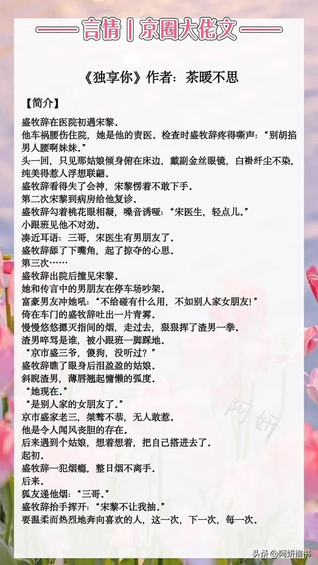 男主是太子爷的京味宠文，男主是京圈太子爷深情甜文（《独享你》温柔娇软甜美医生VS拽炸天京圈太子爷）