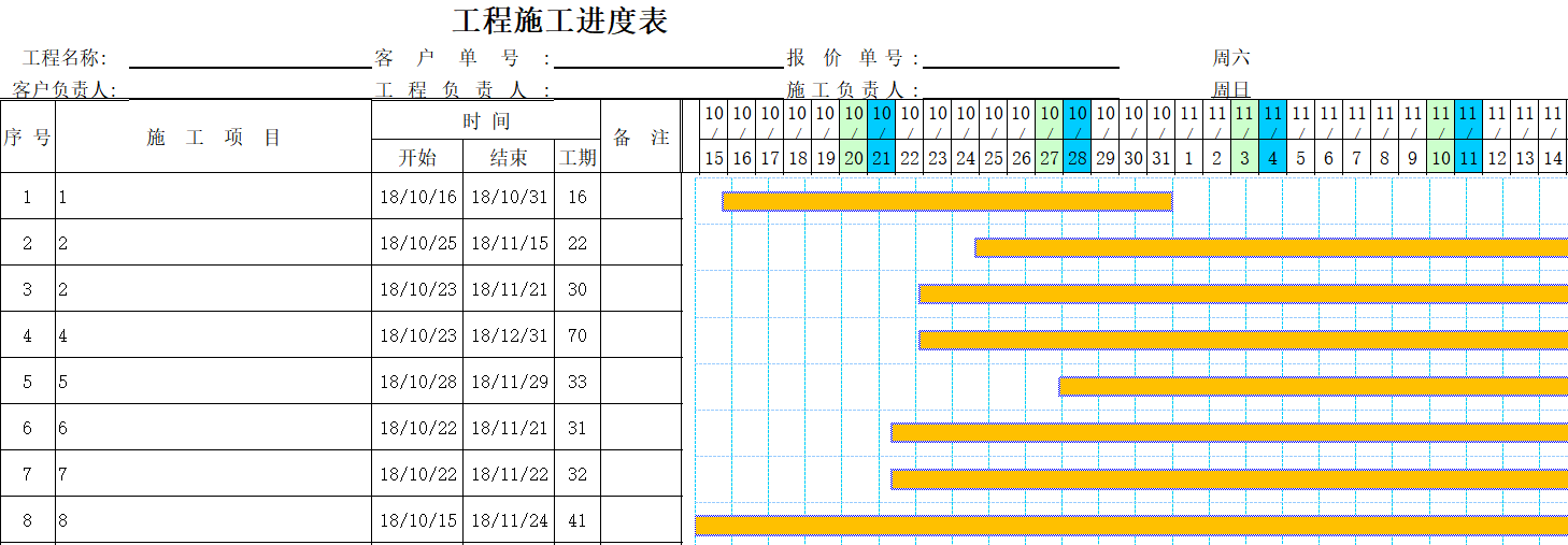 工程施工进度表(260款施工进度横道图模板都弄好了) - 赤虎壹号