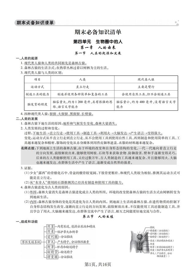 七年级生物知识点总结归纳，七年级生物知识点总结归纳上册（<七年级>生物下册期末30个考点）