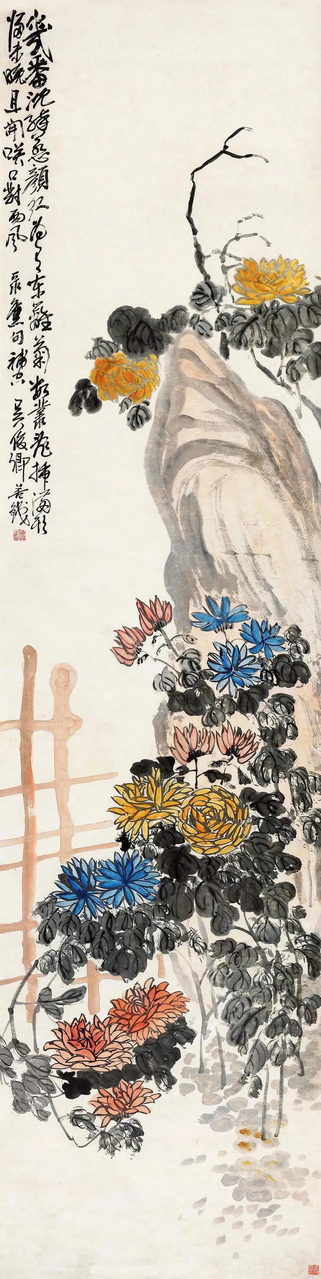 吴昌硕作品欣赏，吴昌硕晚年的花鸟册页欣赏（腕底风雷——吴昌硕书画200幅超高清合集）