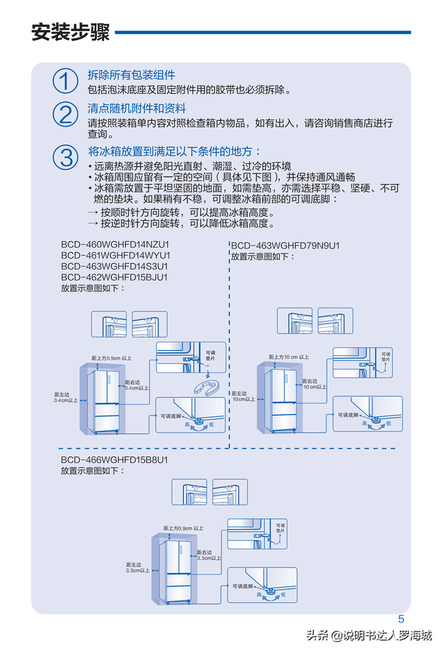 海尔冰箱使用说明书，海尔冰箱操作手册介绍（BCD-461WGHFD14WYU1说明书）