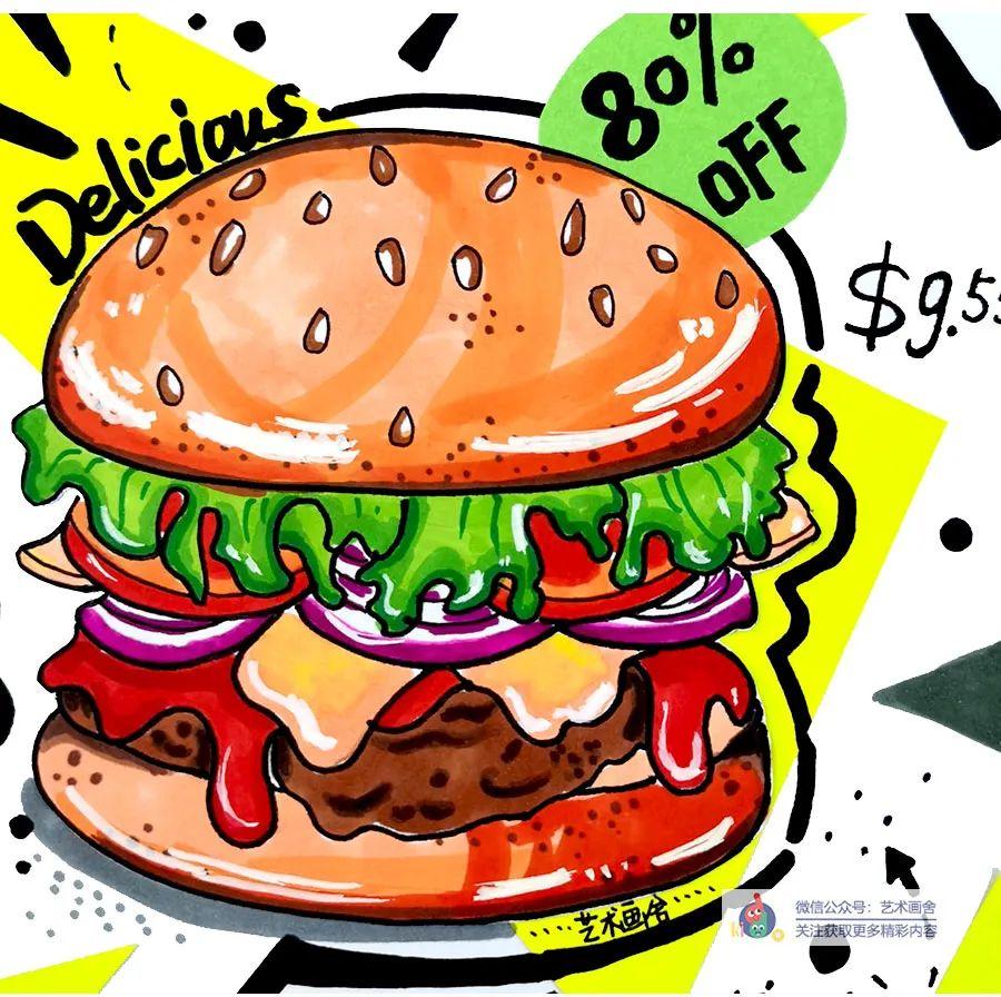 儿童绘画汉堡包(综合创意画?美味的汉堡包) - 龙腾网