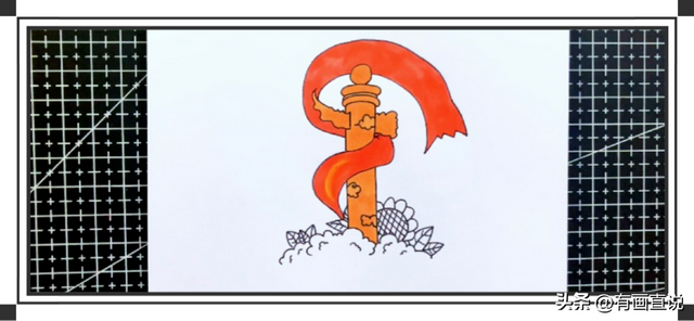 国庆节主题绘画简易画，彩色线描简笔画风格