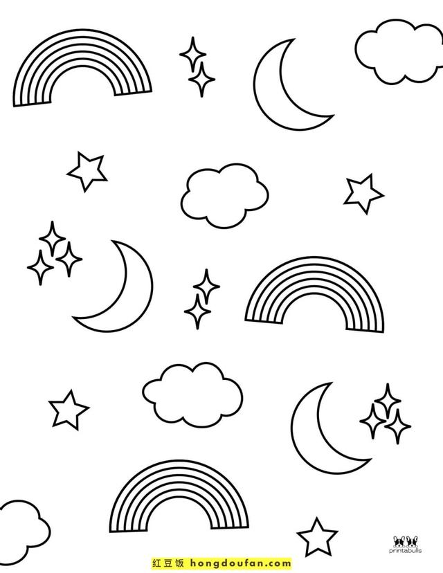 太阳怎么画 美术(9张晴天雨天风景太阳云朵涂色卡通儿童简笔画)