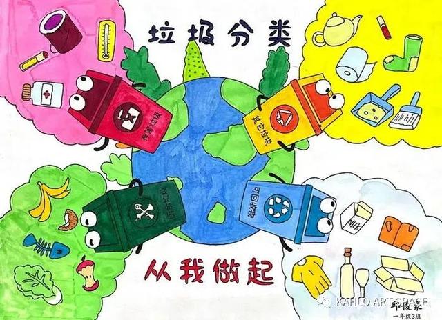 垃圾分类海报手绘，宣传海报手绘小学生垃圾分类（爱护环境题材的手抄报）