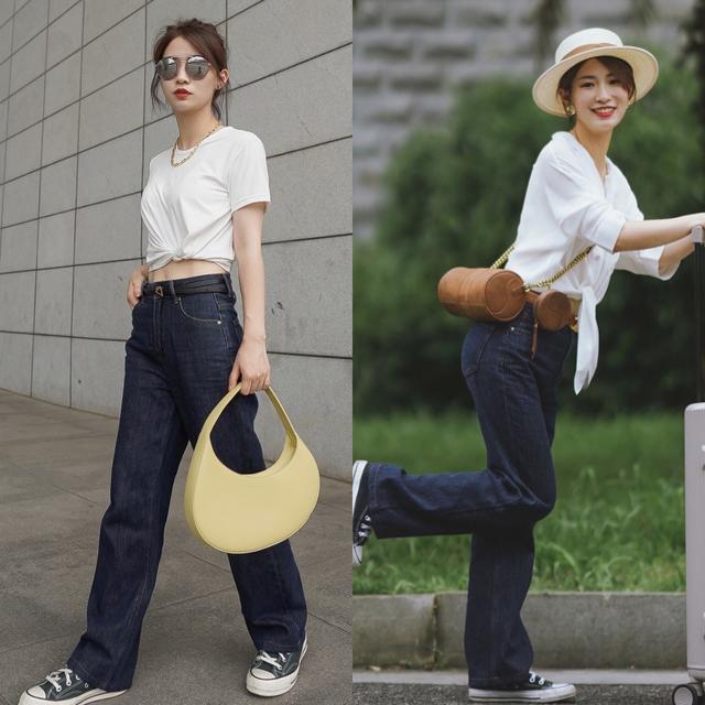 街拍牛仔裤搭配技巧，牛仔裤下面一定不要配“运动鞋”