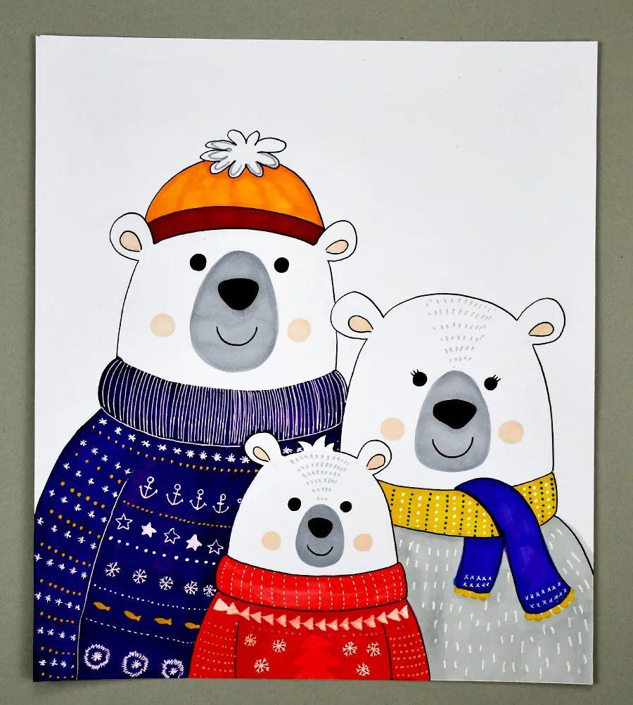 幼儿绘画步骤，幼儿绘画教程（冬季幼儿卡通艺术课程《北极熊一家》）