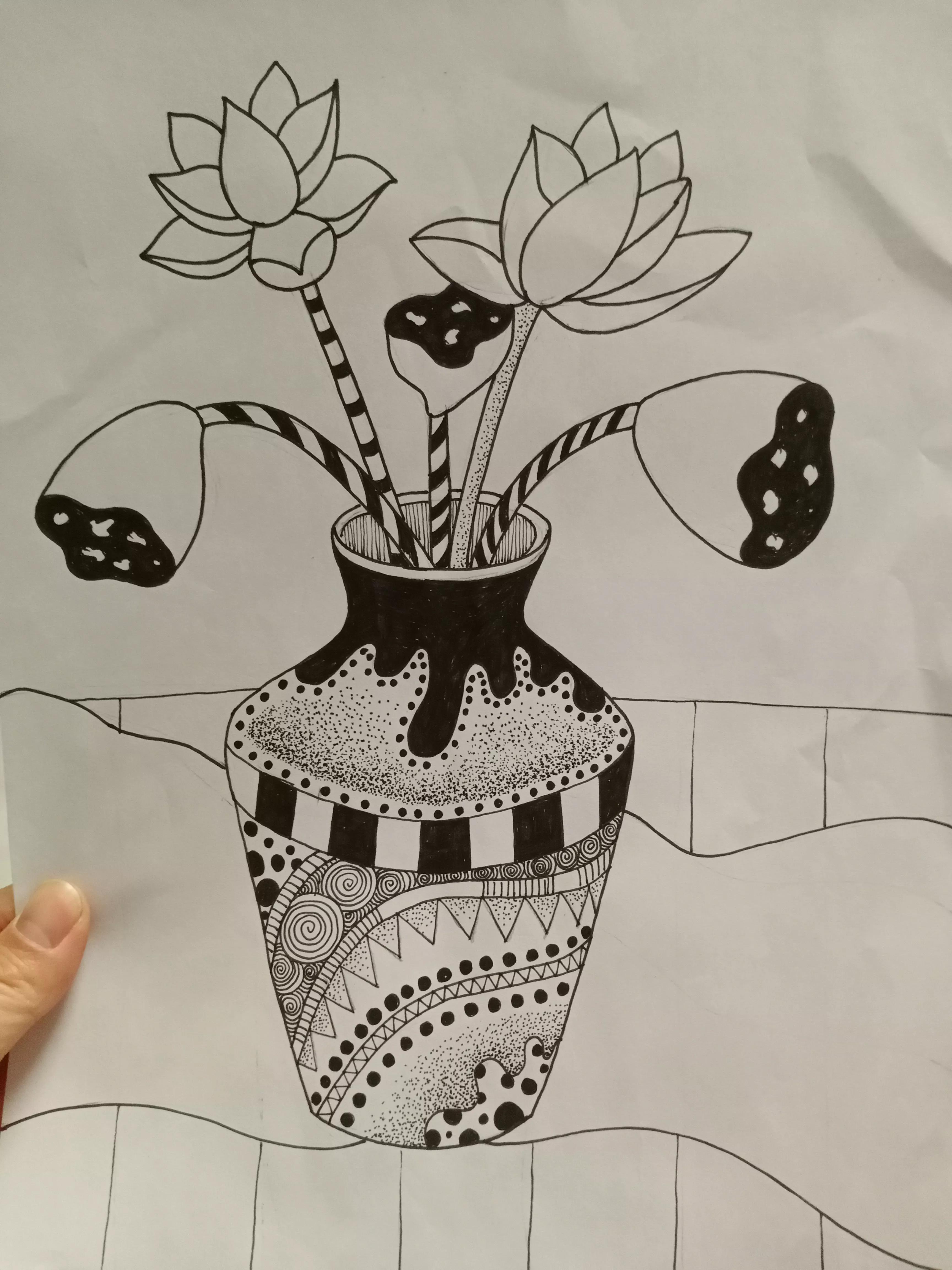 花瓶怎么画好看又简单，怎么画花瓶简笔画（多步骤详细解说线描画《花瓶和花》的画法）