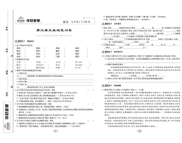 语文七年级下册学练优试卷电子版，初中人教版七年级语文下册试卷