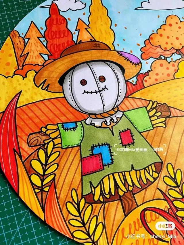 秋天最简单的画，简单秋天的简笔画方法（50张马克笔色彩丰富的秋天主题装饰画）