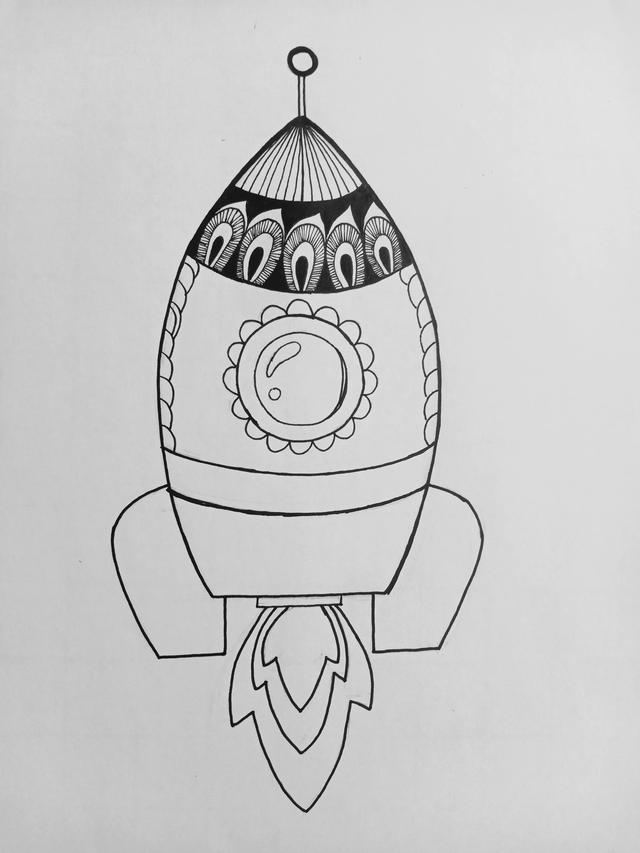 火箭画（火箭画法），科技火箭画创意简介50字（《小火箭》线描画绘画过程）