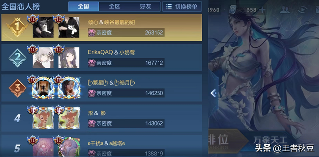 王者荣耀情侣名，有含义的王者荣耀情侣名字一对（羡慕265级亲密度的爱情）