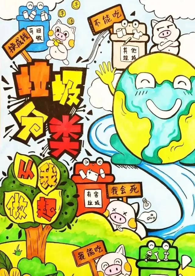 垃圾分类儿童画，主题儿童画垃圾分类教程（创意美术：垃圾分类作品范画）