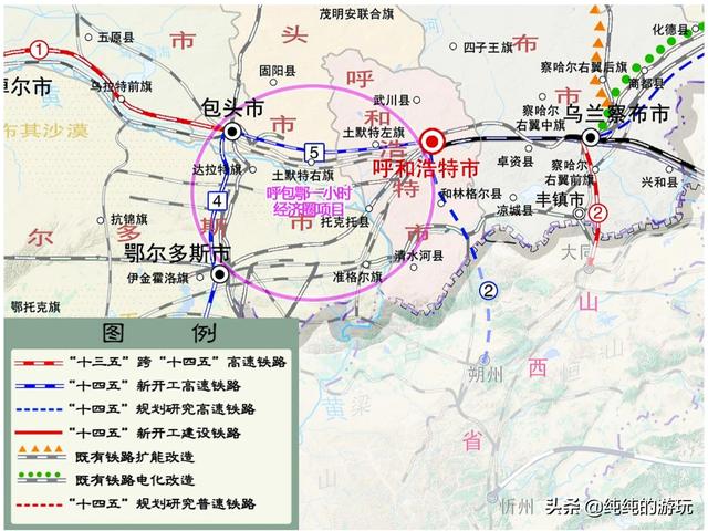 呼鄂铁路规划图，内蒙古自治区规划中呼和浩特经朔州至太原高速铁路线路走向