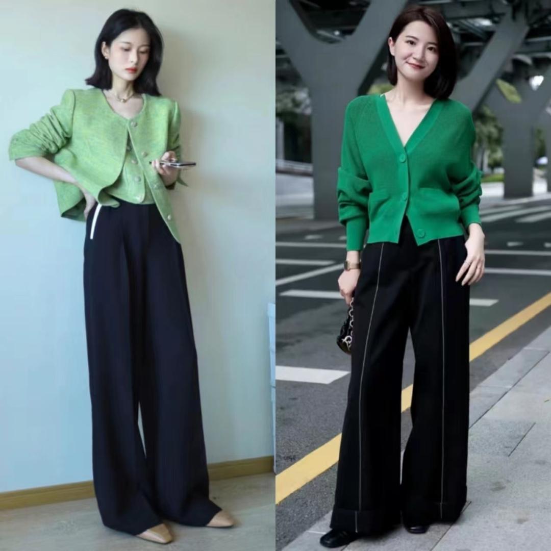 look6 黑色裤子配绿色上衣