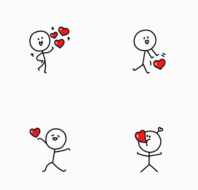 火柴人元素画法，火柴人的简单画法（小心心发射biubiubiu,火柴人表白简笔画模板）