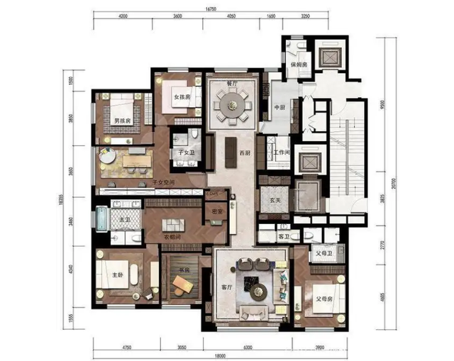 200平米平层5室户型图图片