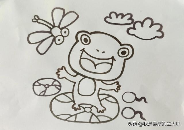 小蝌蚪找妈妈简笔画，简笔画之小蝌蚪找妈妈（儿童简笔画，池塘里有只小青蛙）
