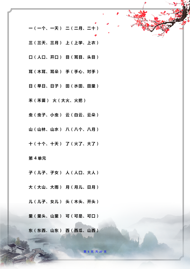 总的组词有哪些呢，总字的组词还有什么（一年级语文上册期末总复习知识汇编）