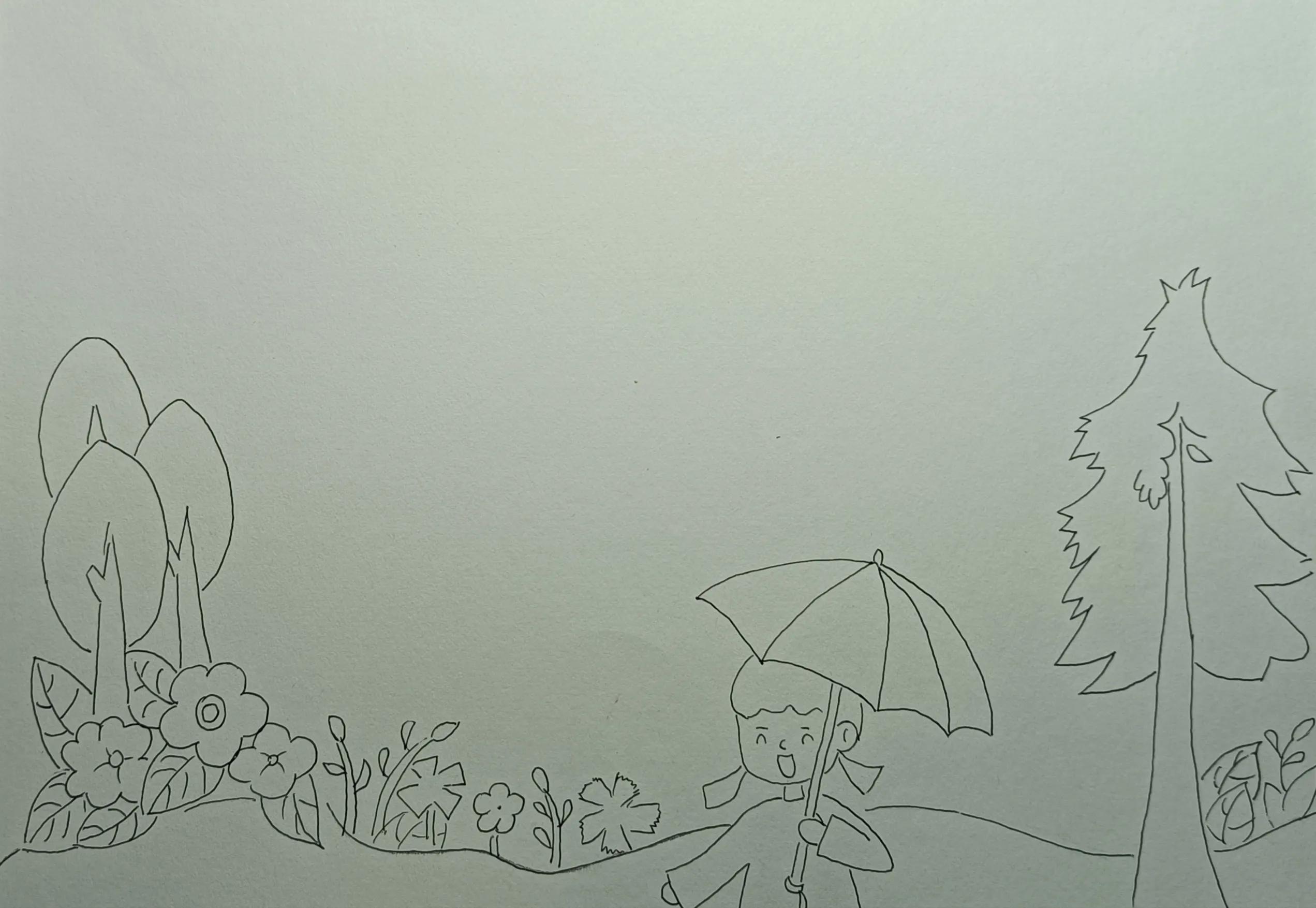 三,给手抄报上的打伞女孩涂上漂亮的颜色.