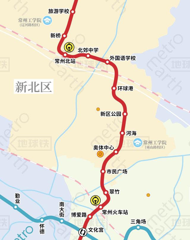 常州地铁一号线站台，常州轨道交通运营线路图