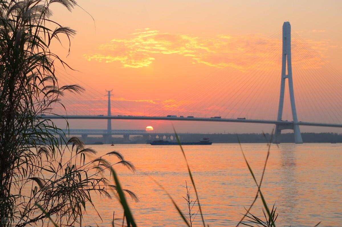 南京鱼嘴湿地公园夕阳图片