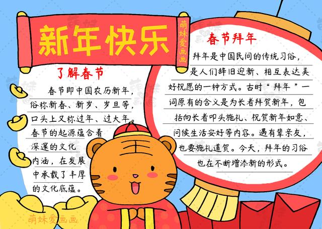 新年手抄报内容，新年手抄报文字内容（简单又漂亮的三款小学2022虎年春节手抄报模板）