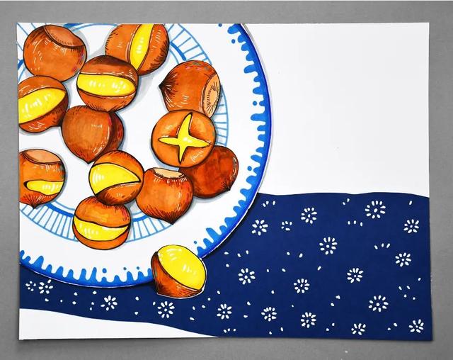 秋天的画简单又漂亮，秋天的儿童画怎么画（秋季趣味写生课程《好吃的炒板栗》）