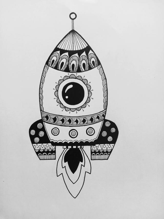火箭画（火箭画法），科技火箭画创意简介50字（《小火箭》线描画绘画过程）