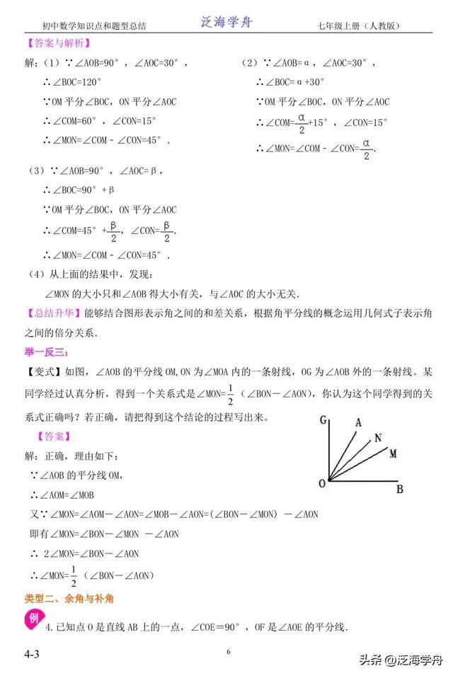 什么叫做角，什么叫做解不等式（初一数学知识点整理<七上）