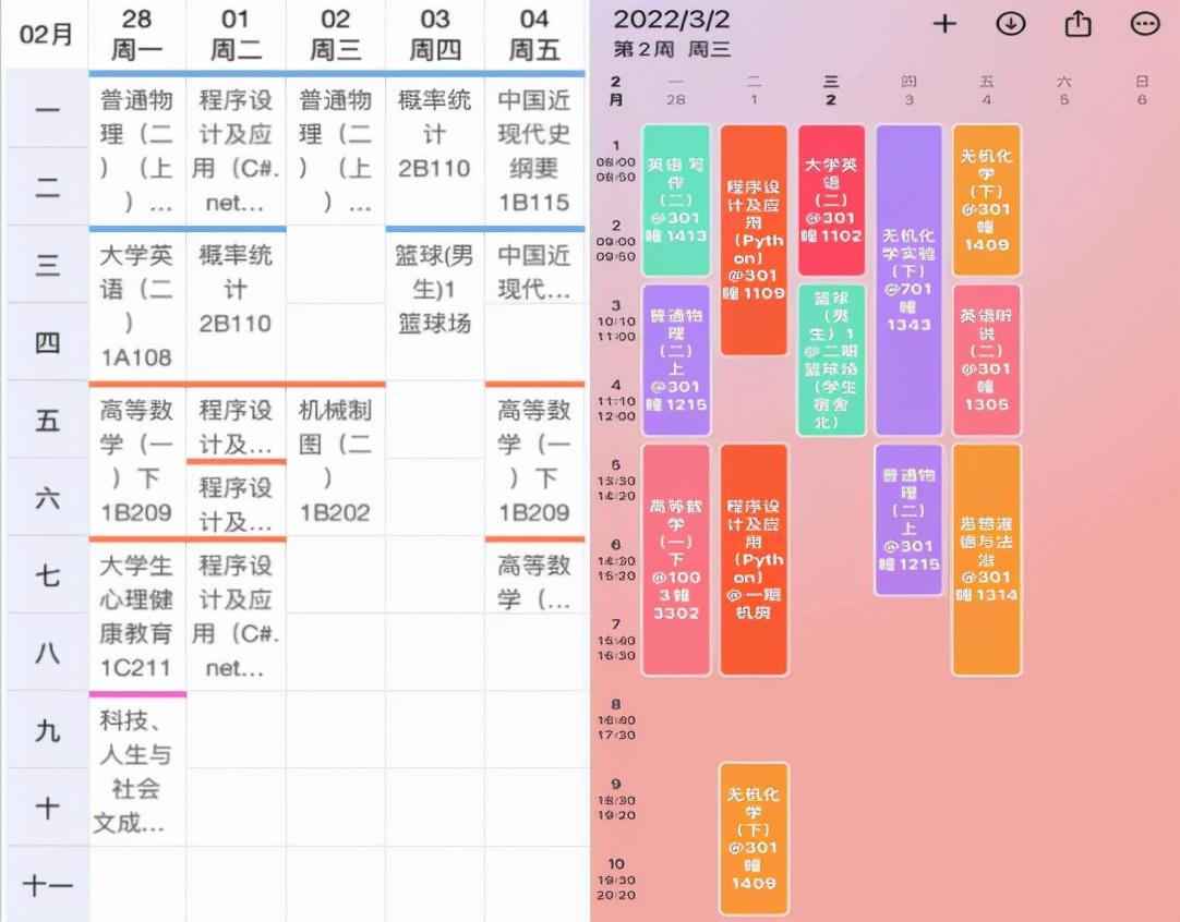大学课程表（大学一周几节课）