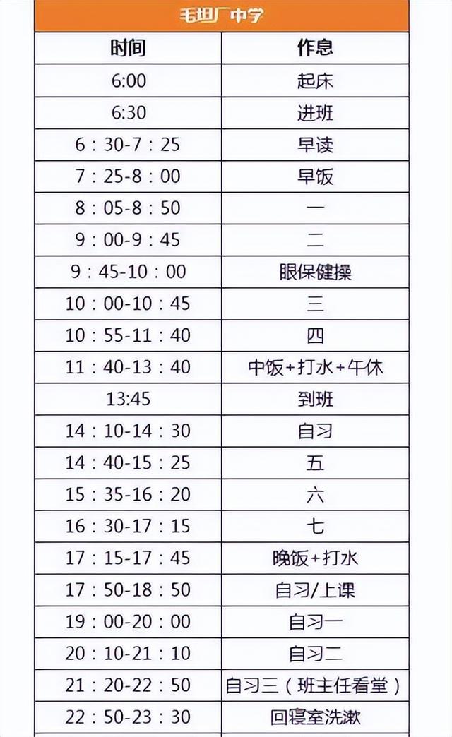 初中作息时间表，初中公办学校作息时间表（河南家长晒初中作息表）