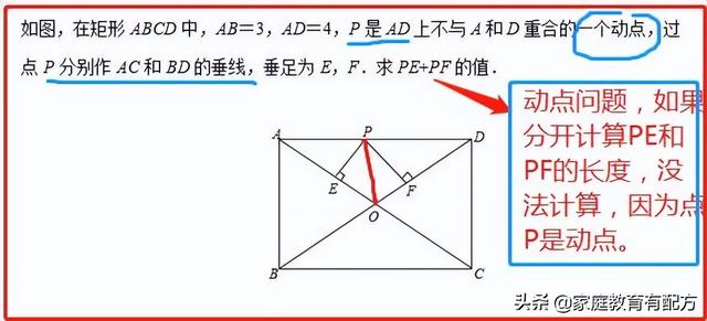 矩形对角线性质，等腰三角形的性质（初二数学下矩形中动点问题求距离之和）