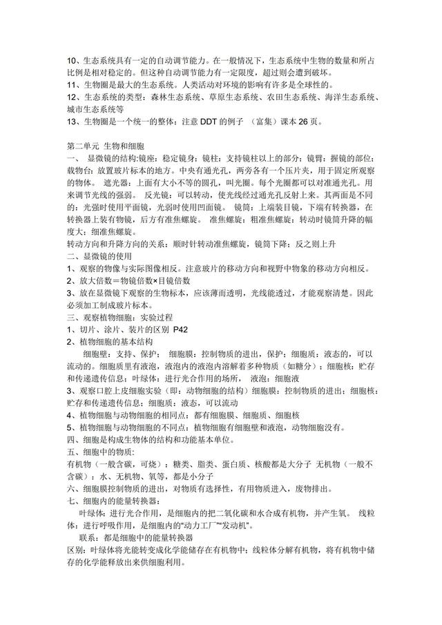 初中生物重点知识归纳可打印，初中生物重点知识点总结（初中生物全套复习提纲汇总）